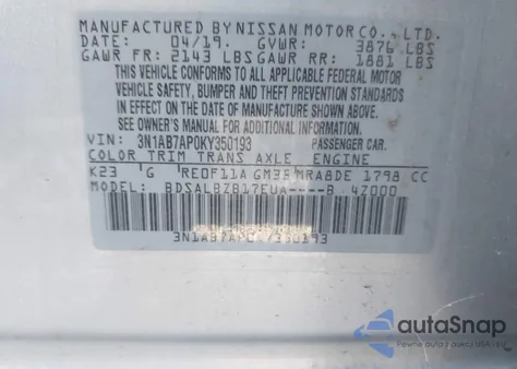2019 Nissan Sentra S from USA, damaged, VIN 3N1AB7AP0KY350193